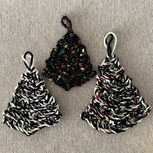 Handmade Crochet Black White Holiday Christmas Tree Hanging Decorations Set of 3